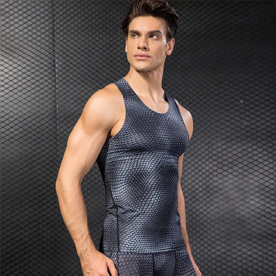 

2019 Summer Sleeveless T Shirt Sport Vest Men Quick Dry Compression Tights Gym Training Tank Top Sportswear Men's Running Vest