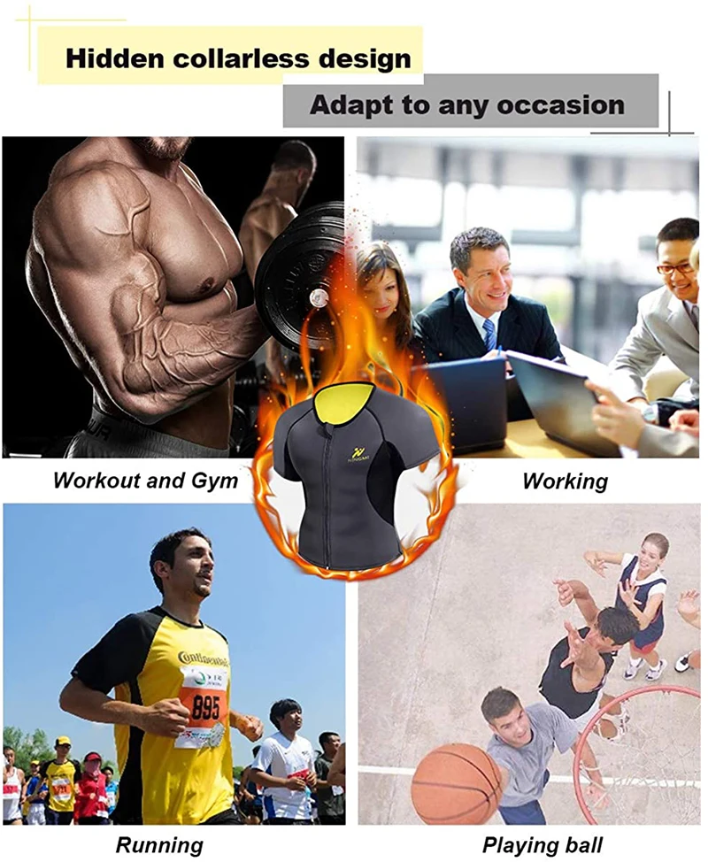 NINGMI Men Sports Top Body Shaper Slimming Waist Trainer Running Vest Neoprene Sauna Suit Shapewear Gym Shirts Breathable Jacket