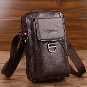 

Real Leather Men's Fanny Belt Wallet Bag Designer Small Messenger Shoulder Bag Crossbody Fashion Male Waist Packs Cigarette Case