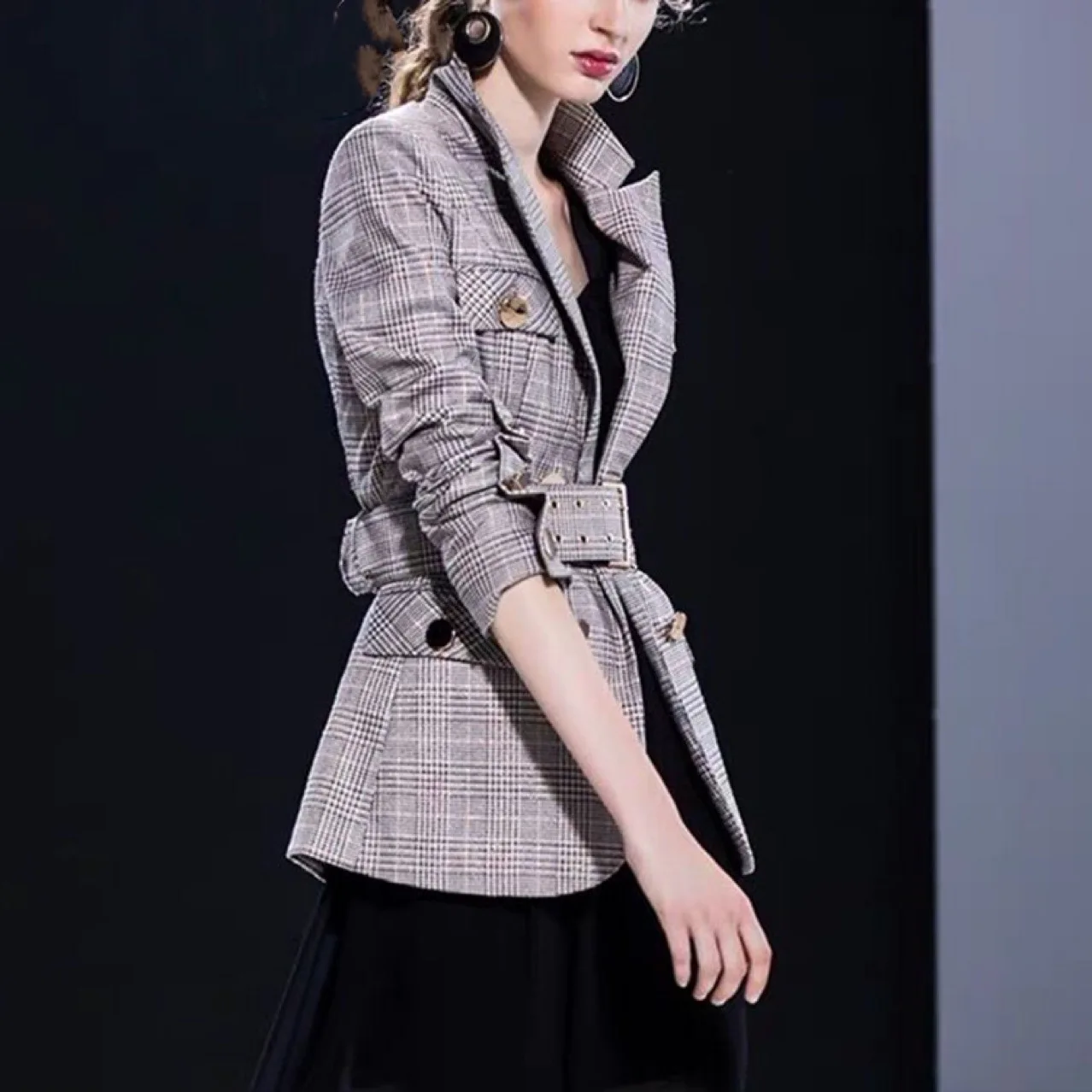 

2019 Autumn New Style Europe And America Glorious Pattern Waist Hugging Suit Jacket Women's