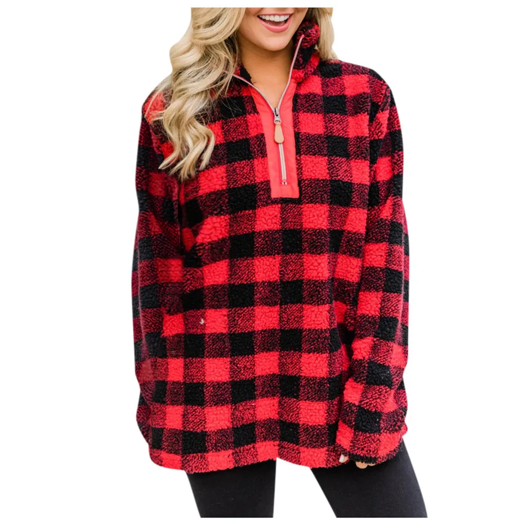 Womens Autumn Winter Women Hoodie Sweatshirts Plus Size Feminino Long Sleeve Plaid Zipper Tops Roupas Femininas Sweatshirt