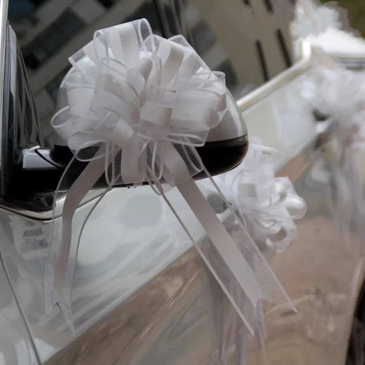 

30pcs White/silver/pink Extra large snow yarn Pull Bow ribbon for Gift Packing Party festive Wedding Car door handle Decoration