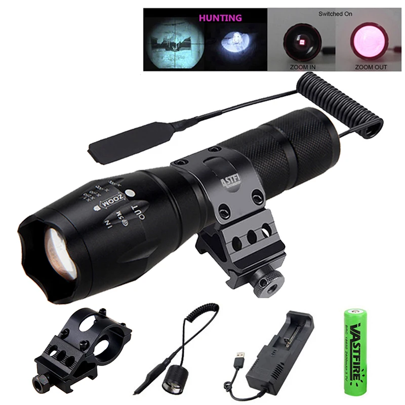 Infrared Hunting Flashlight IR 850nm Zoomable Night Vision Torch 1-Mode Lantern with Rifle Scope Mount +18650 Battery+Charger | Спорт и