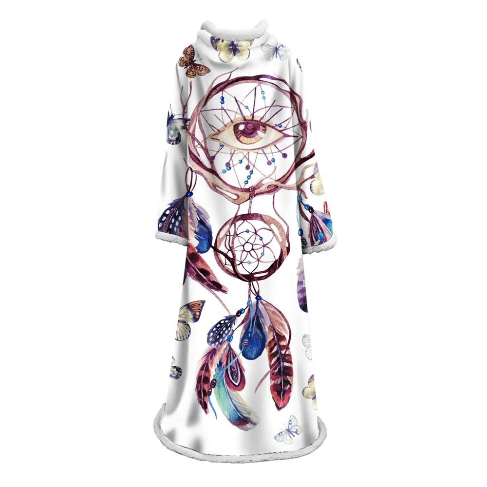 

3D Dreamcatcher Throw Sleeve Blanket On The Bed Boho Sherpa Blanket Luxurious Velvet Plush Sofa Plaid Manta With Sleeve