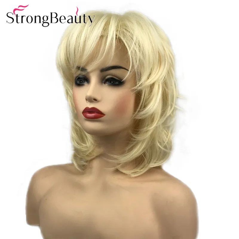 StrongBeauty синтетические Для женщин парики пушистые природные Средний Длина волнистые блондинистые/золотистые волосы парик