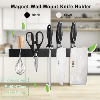 

30/40/50cm Magnet Wall Mount Holder Utensil 304 Stainless Steel Magnetic Orgnization Shelf Rack Tool For Knives Black Silver