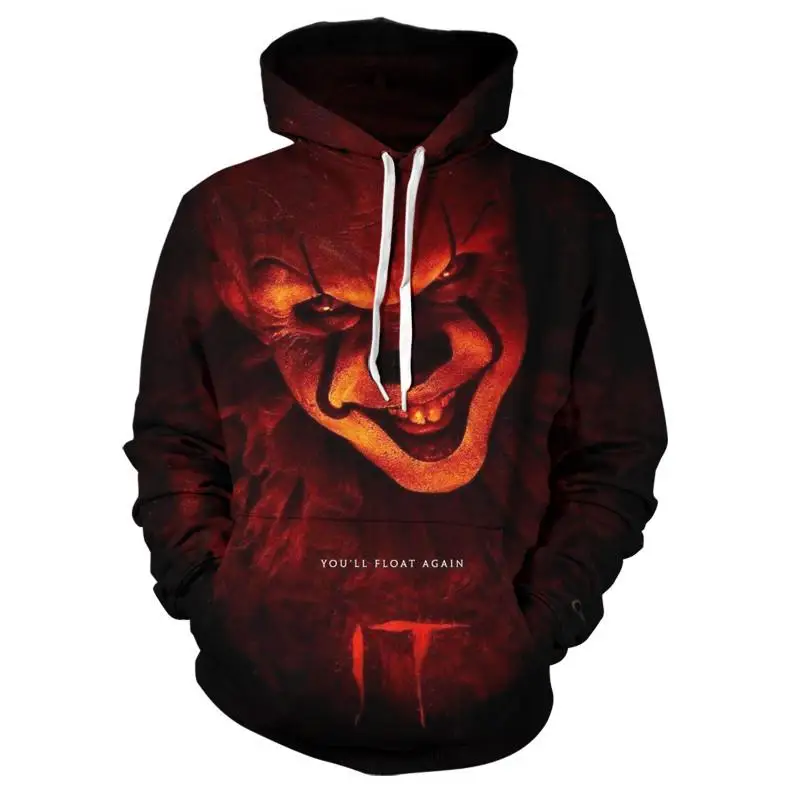 Free shipping IT The Clown Pennywise 3D printing Hoodies Cosplay Costume Men Women Cartoon Clown Halloween Sweatshirt Free shipping IT The Clown Pennywise 3D printing Hoodies Cosplay Costume Men Women Cartoon Clown Halloween Sweatshirt