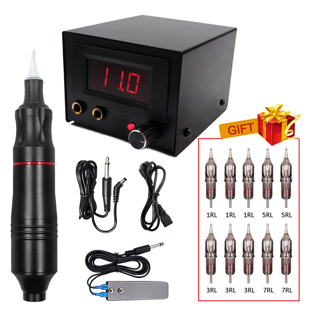 

New Tattoo Machine Kit Power Supply Source Swiss Motor Eyebrow Lip Eyeliner Permanent Makeup Tattoo Gun with Cartridges Needle