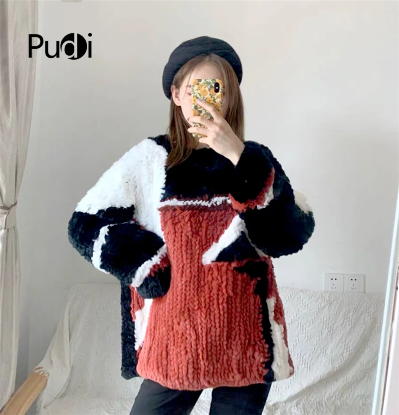 Pudi CT934 с натуральным кроличьим мехом куртка, пальто, с О-образным вырезом, Женская модная зимняя одежда теплая натуральная меховая шуба, верхняя одежда