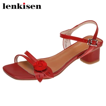 

Lenkisen summer limited customization genuine leather peep toe med heel flower French romantic young lady cozy sandals women L02