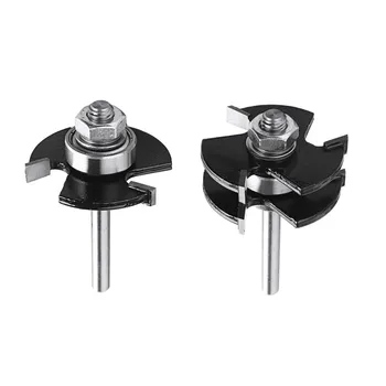 

2Pcs 3 Teeth Router Bit Wood Milling Cutter Set T-shape Tongue & Grooves Black Hardened Steel Using for Hand-Making A Drawer
