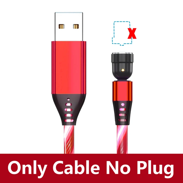 AUFU LED Flowing Light Charging Magnetic USB Cord Glow Type C Cable Magnetic Cable Micro Charger Cable for iPhone Huawei Samsung Red Only Cable