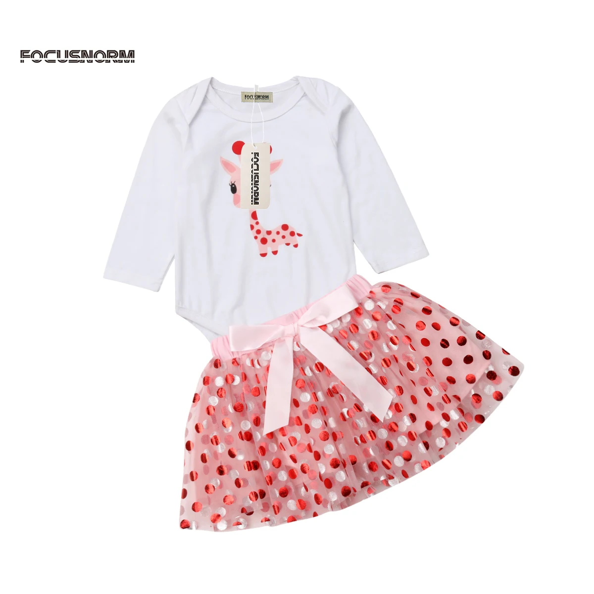 Brand New Cute Baby Girls Outfits Autumn Giraffe Romper Tops+Dot Tulle Tutu Skirts Clothes Lovely Baby Girl Clothing Set