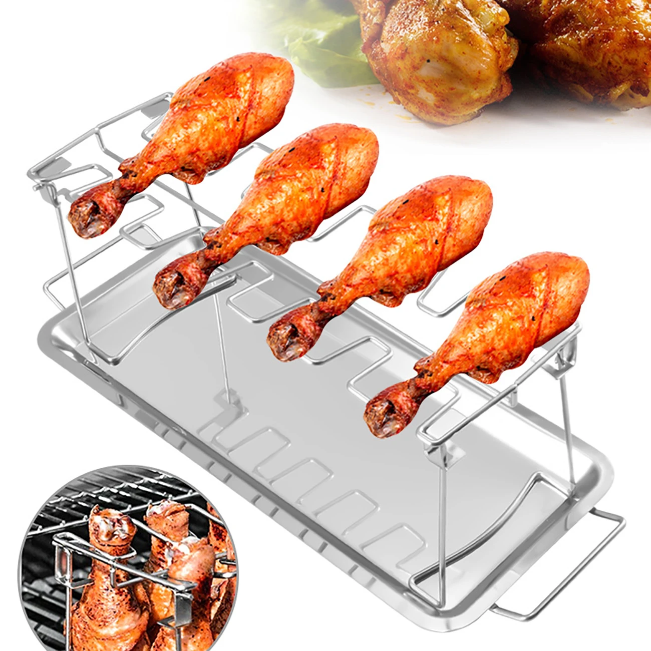 Bbq Beef Chicken Leg Wing Grill Rack 14 Slots Stainless Steel Barbecue Drumsticks Holder Oven