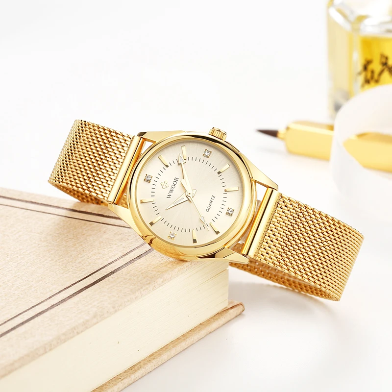 WWOOR Watch For Women's Japanese Quartz Movement Wristwatch Top Brand Luxury Ladies Gold Dress Waterproof Watch Relogio Feminino