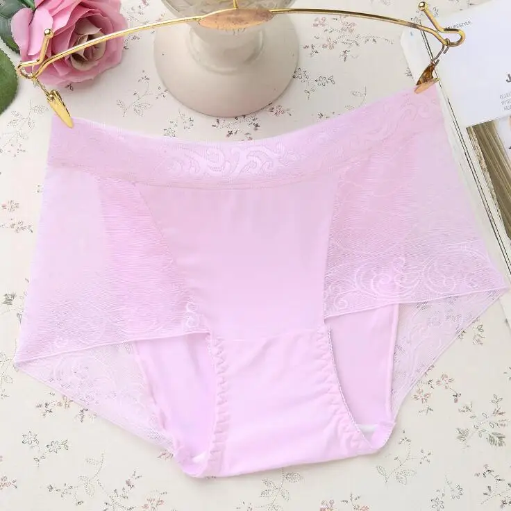 Pink panties Сексуальное нижнее белье женские трусики нижнее белье Модные бесшовные эластичные размера плюс трусы со средней посадкой женские модные кружевные подштанники - Цвет: Pink panties