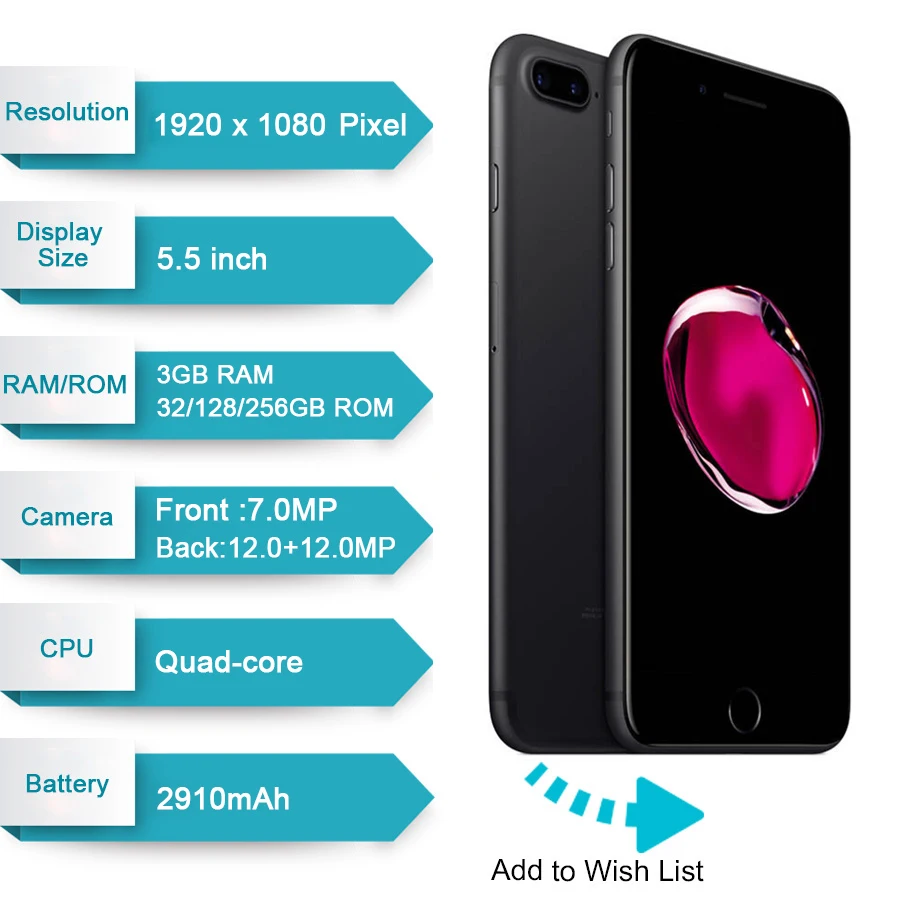 Original Apple iPhone 7 Plus Fingerprint 3GB RAM 32/128GB IOS Cell Phone LTE 12.0MP Camera Apple Quad-Core12MP Cellphone 99%new