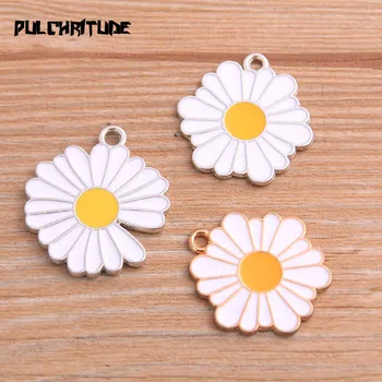 

4pcs 24*28mm Two Color 2 Style Alloy Metal Drop Oil Sun Flower Daisy Charms Pendant For DIY Bracelet Necklace Jewelry Making