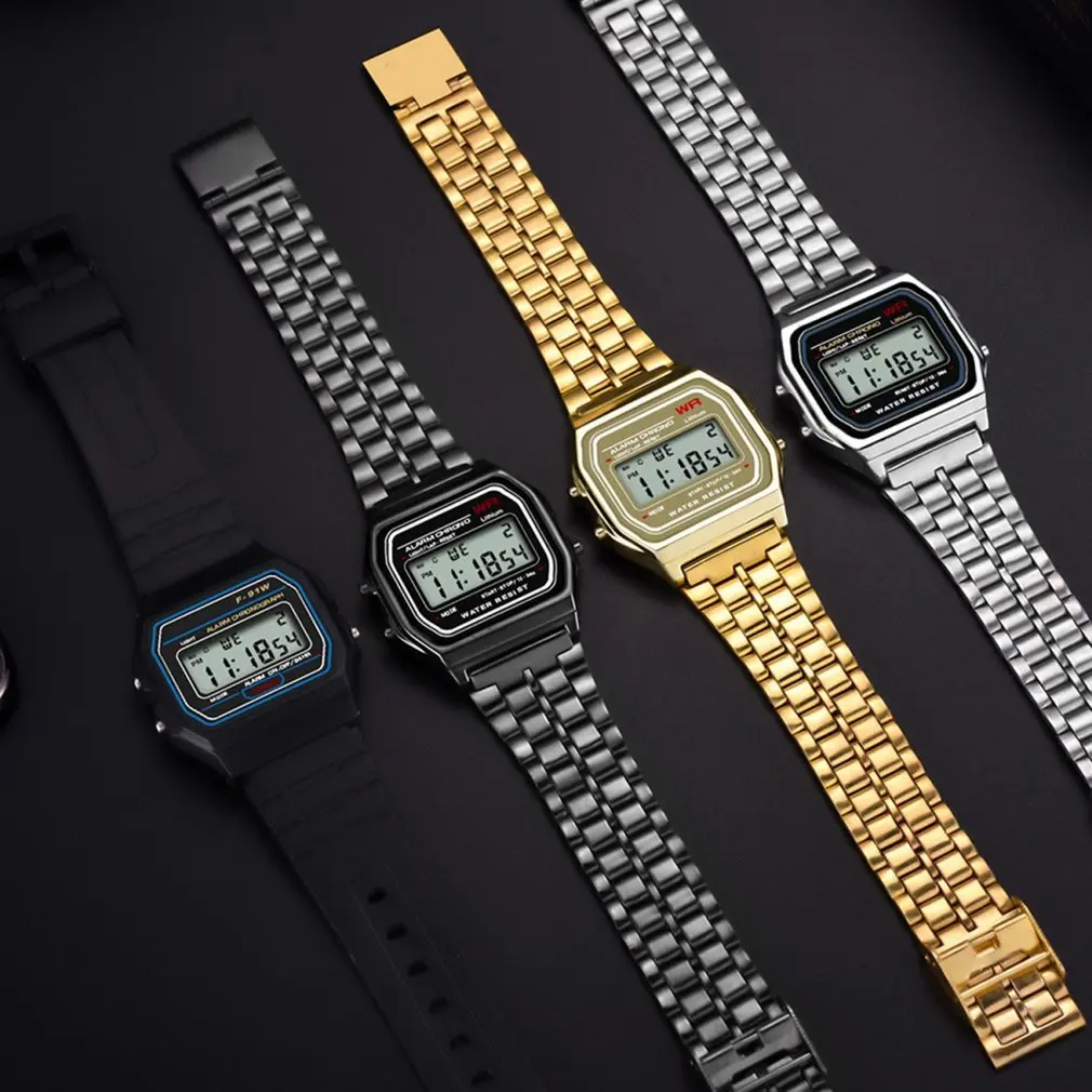 Повседневные светящиеся винтажные светодиодный наручные часы спортивные цифровые часы будильник сплав/резиновый ремешок часы для дропшиппинг
