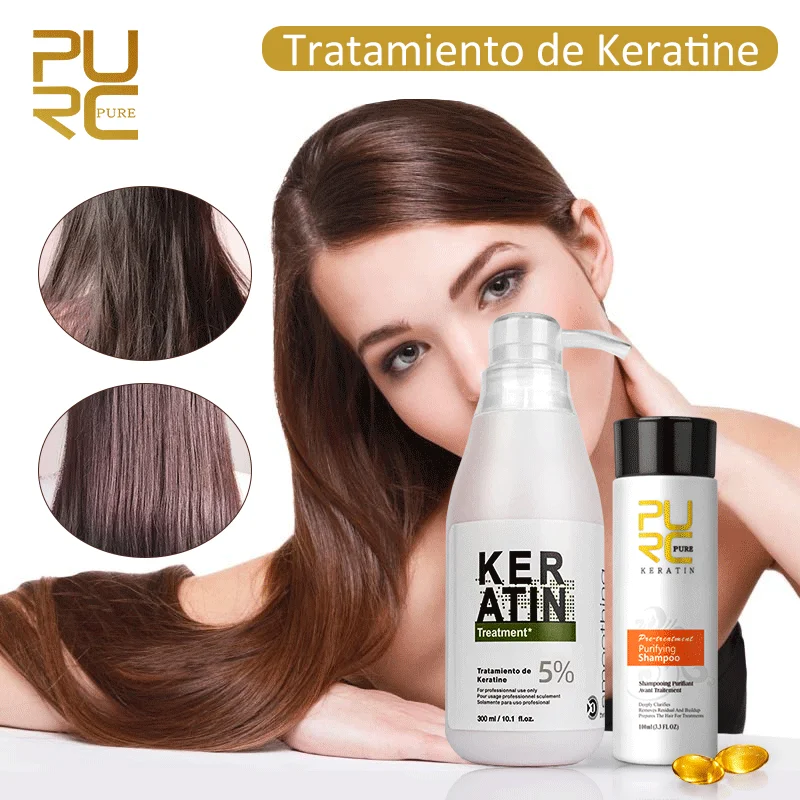New PURC 5% Formalin Keratin Brazil Treatment and 100ml Purifying Shampoo Hair Care for Lady Repairs Sets | Красота и здоровье