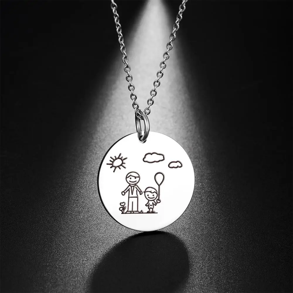 My Shape Love Family Hand in Hand Necklace Father Mother Son and Daughter Sun Cloud Balloon Windmill Stainless Steel Chain Gift