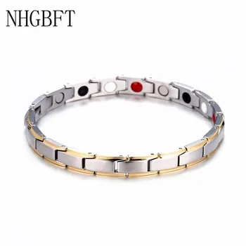 

NHGBFT Black&Gold color Health Care Germanium Magnetic Bracelet For Women Mens Stainless Steel Power Therapy Bracelets