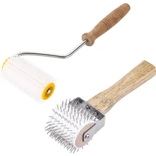 2 in 1 Uncapping Stainless Needle/Plastic Needle Punch Roller with Wooden Handle/Honey Extractor Tool/Honeycomb Beekeeping Equip