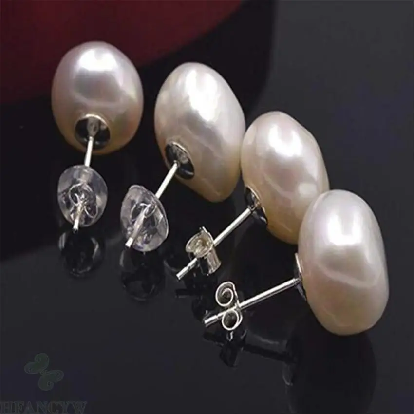 11-12mm White Baroque Pearl Earrings 18k Ear Stud Gift Luxury Women AAA Wedding 
