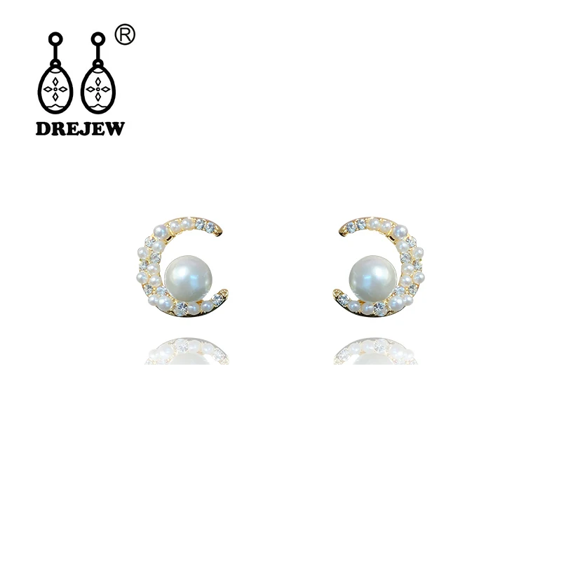 

DREJEW Fashion Gold Star Moon Pearl Statement Earrings 2019 Rhinestone 925 Stud Earrings for Women Jewelry HE3411