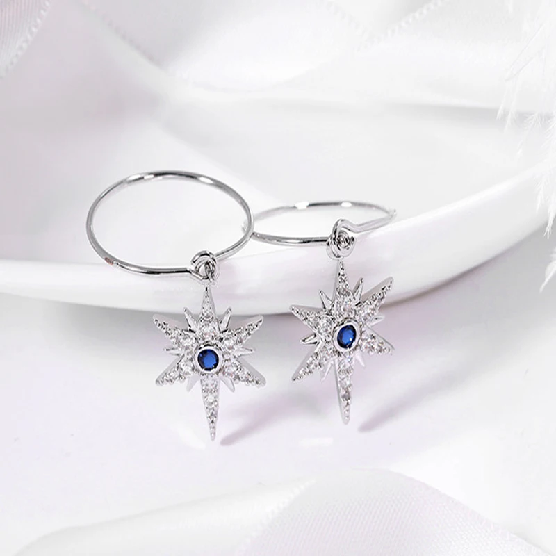 silver Новинка 925, серебряные ювелирные изделия, висячие серьги для женщин, гексаграмма, звезда, в форме двойного метеора, длинные серьги, свадьба Вечеринка подарки, розовое золото - Окраска металла: silver