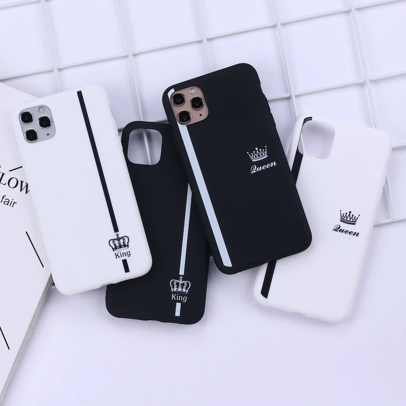King Queen Crown Striped Lover Matte Soft Candy Phone Case For iPhone 11 Pro XS Max XR X 8 7 6 6S Plus TPU Silicone Cover Coque |