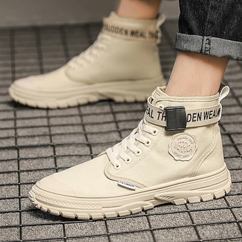 

Spring/Autumn Casual Boot Men Buckle Strap Canvas Boots Mens Brand Fashion Boots Men Hard-Wearing Luxury Brand Men Boots Brown