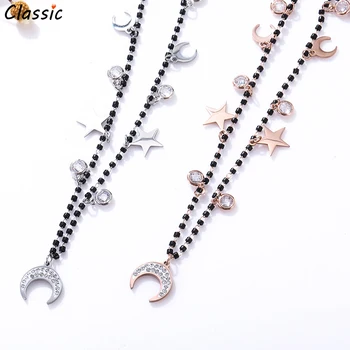 

Black Beads Chain Multiple Little Stars Moon Pendent Stainless Steel Chokers Necklaces For Woman CZ Zircon Jewelry Party Gift
