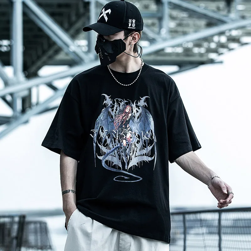 

2020 Summer Devil Print Tshirt Men Streetwear Harajuku T-shirt Men Loose Tops Tees Male Short Sleeve Cotton Black White XN50