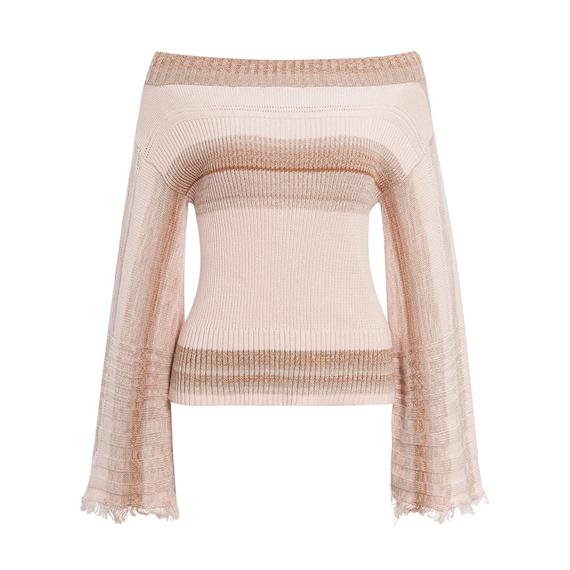 Conmoto вязаный с открытыми плечами женский свитер Зима кисточкой расклешенный розовый женский свитер джемпер Harajuku трикотажный пуловер - Цвет: color2