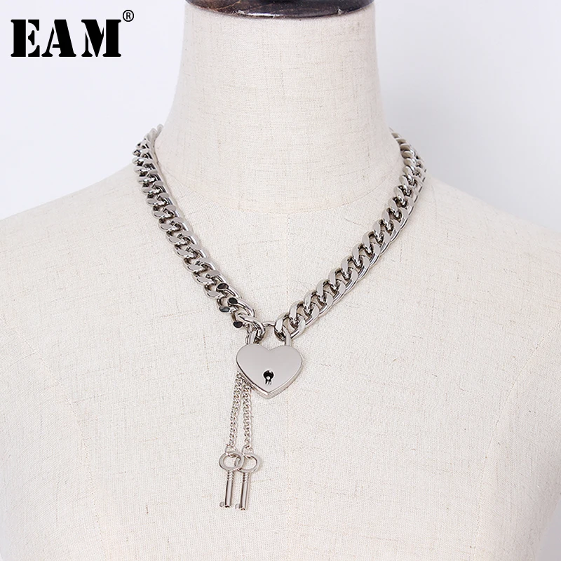 [EAM] женское ожерелье, новинка, грубо обработанная цепь, простой замок, украшение, темперамент, мода, подходит ко всему, весна-осень JZ144