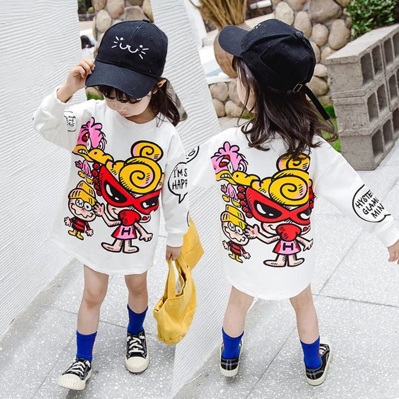

Sweatshirts Girls Kids Clothes Cartoon Print White Baby Infant Outwear Japanese Fashion Children Clothing Tshirt Long Sleeve