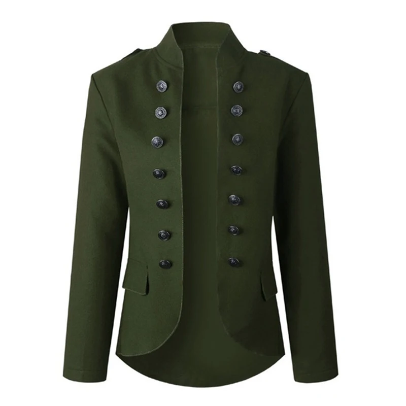 green Новые модные женские короткие пальто со стоячим воротником, повседневные куртки с длинным рукавом, элегантные однотонные двубортные куртки для женщин - Цвет: green