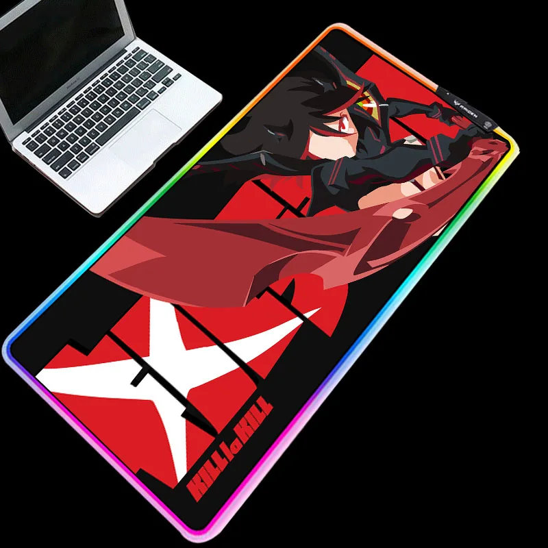 

XGZ Anime Mouse Pad RGB LED Lighting Red and Black Background Desktop Keyboard Laptop Glowing Mice Mats Gaming Accessories