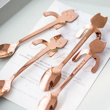 304 Stainless Steel Creative Cat Spoon Handle Hanging Spoon Cute Cartoon Animal Cat Dessert Coffee kichen accessories