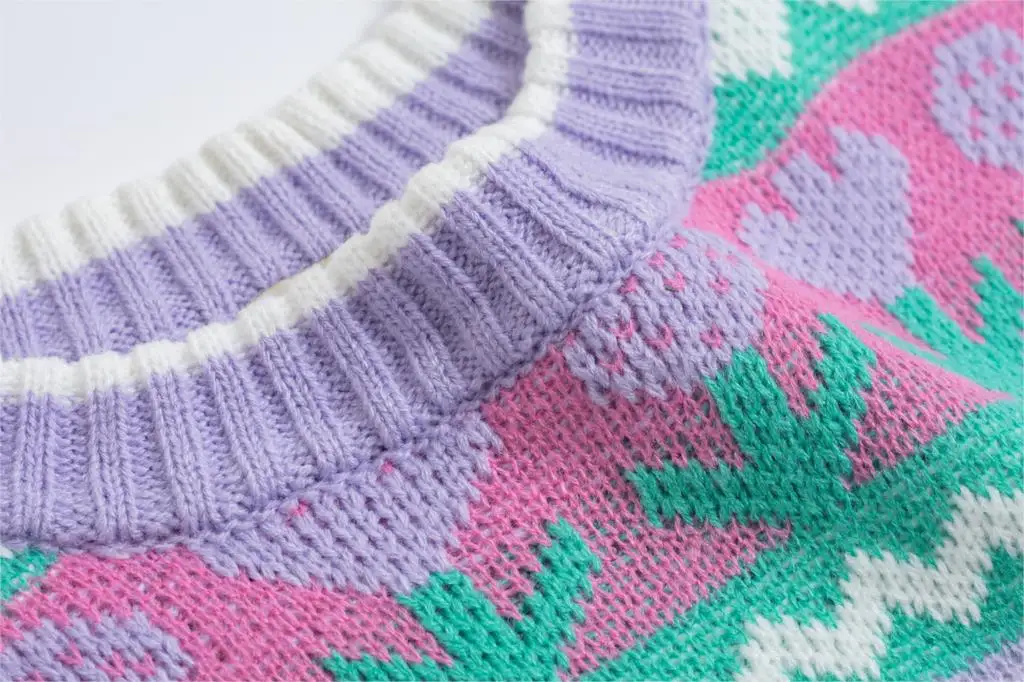 Harajuku фиолетовый Медвежонок жаккард осень зима дизайн Винтажный Женский пуловер свитер длинный рукав женский свободный вязаный джемпер Топы