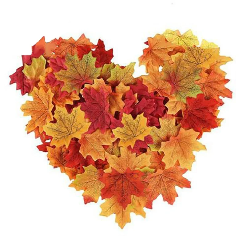 

100pcs Artificial Maple Leaves Mixed Fall Colored Simulation Fall Leaves For Home Wedding Party Halloween Decoration