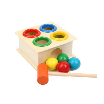 

New Colorful Hammering Wooden Ball+Wooden Hammer Box Children Early Learning Knock Educational Toys Gift