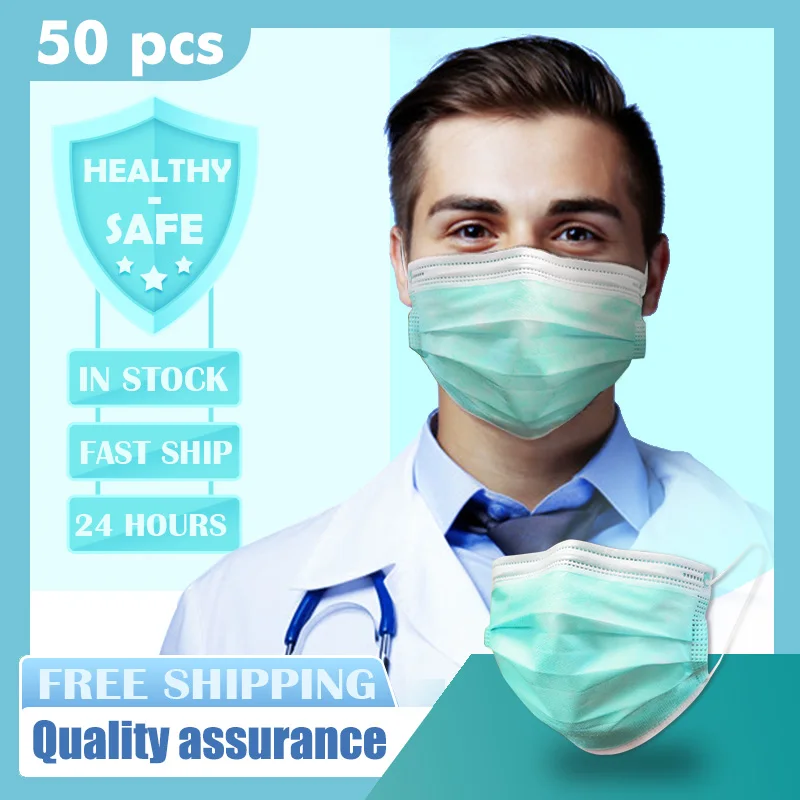 

50pcs Green Disposable Face Mask Anti-dust Safe Breathable Protective Mouth Masks Kids Adult Ear loop Filter Maska Respirator