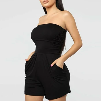 

Fashion Women's Short Jumpsuit Sleeveless Solid Color Tube Top Halter Casual Bodysuit Women Summer Beach Party Combinaison Femme