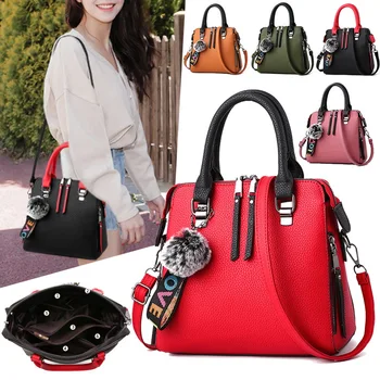 

PU Leather Women bags Messenger Bag Fur Ball Crossbody Flap Bags Female Shoulder Bag Solid Color Handbags 2020 New