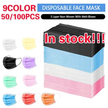 

50/100Pcs Disposable Face Mask Thickened 3 Layer Mask Elastic Breathable Disposable Mask Filter Safety Anti-Dust Mask In stock!!