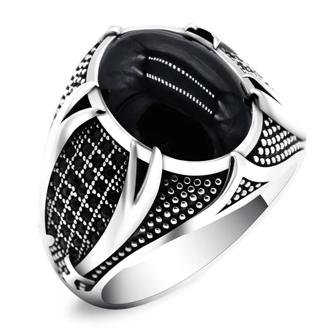 30 Styles Vintage Handmade Turkish Signet Ring For Men Women Ancient Silver Color Black Onyx Stone Punk Rings Religious Jewelry Style6