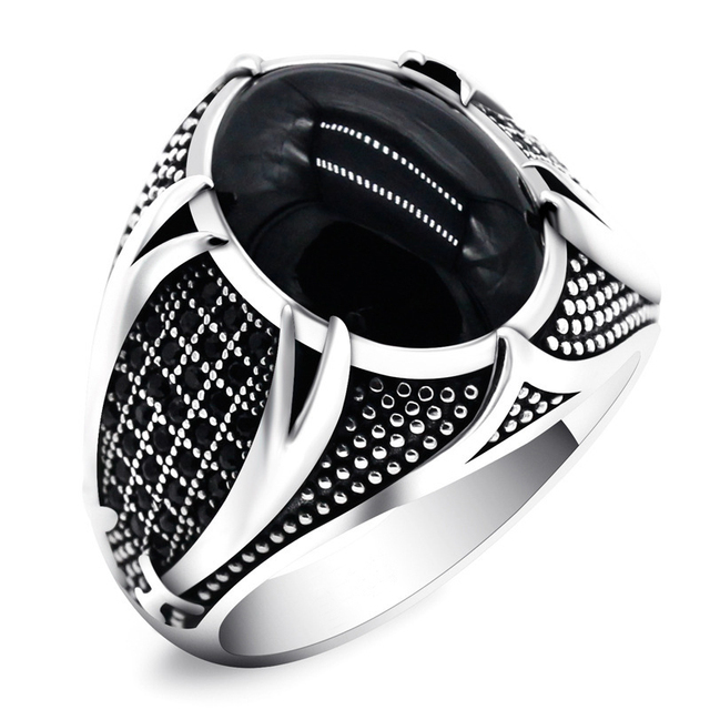 Handmade Turkish Ring For Men Women Inlay Silvery Black Zircon Stone Rings Punk Retro Religious Muslim Islamic Jewelry