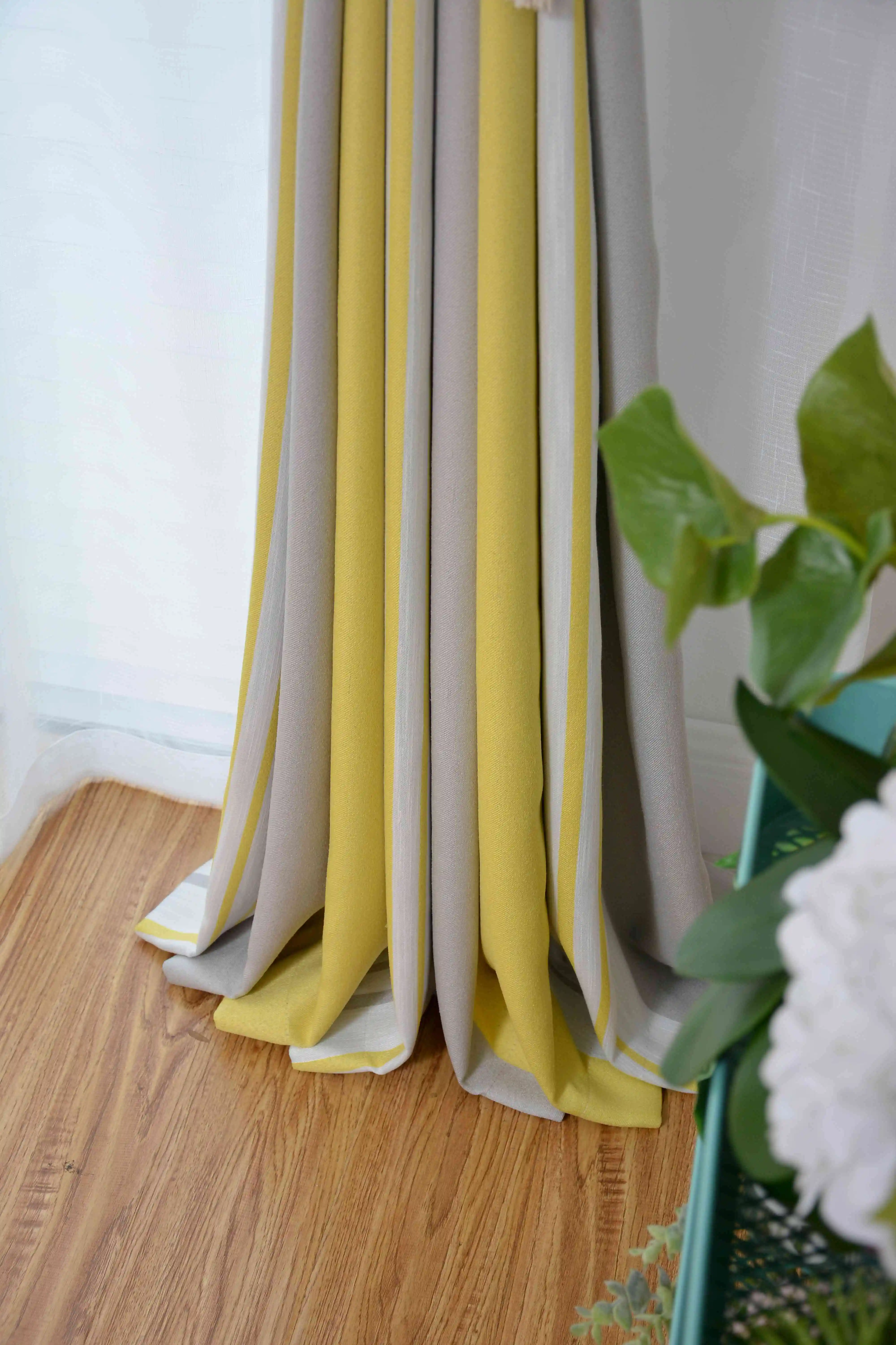 Простые современные шторы для гостиной, шторы с имитацией льна, занавески для спальни в скандинавском стиле, желтые занавески в полоску, HC001& 30
